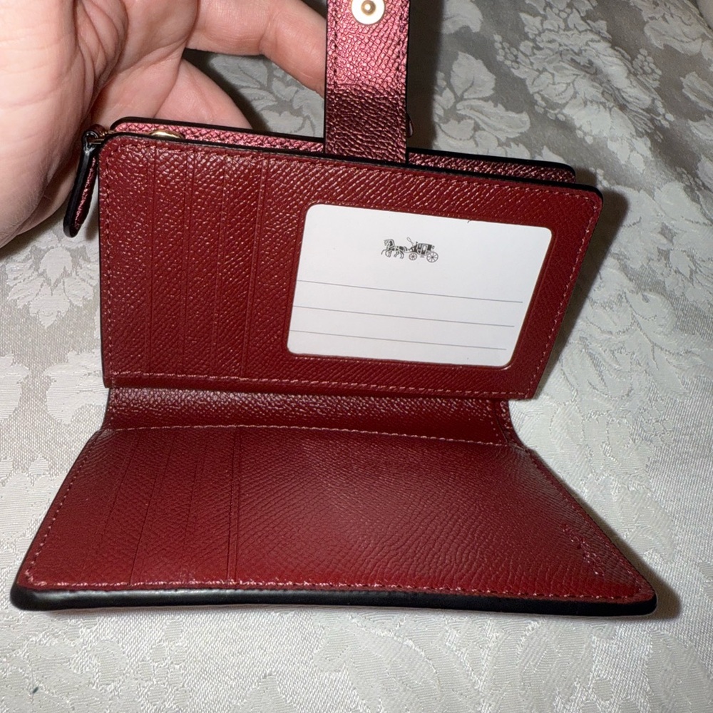 Coach Leather Medium Zip Wallet NWT Rose Gold Wine Compact Cash Cards - Picture 9 of 13